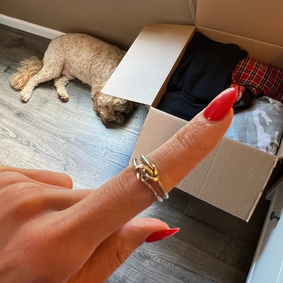 Vintage Retro Silver Tone Lovers Double Knot Loop Ring Size 7 - Picture 5 of 11